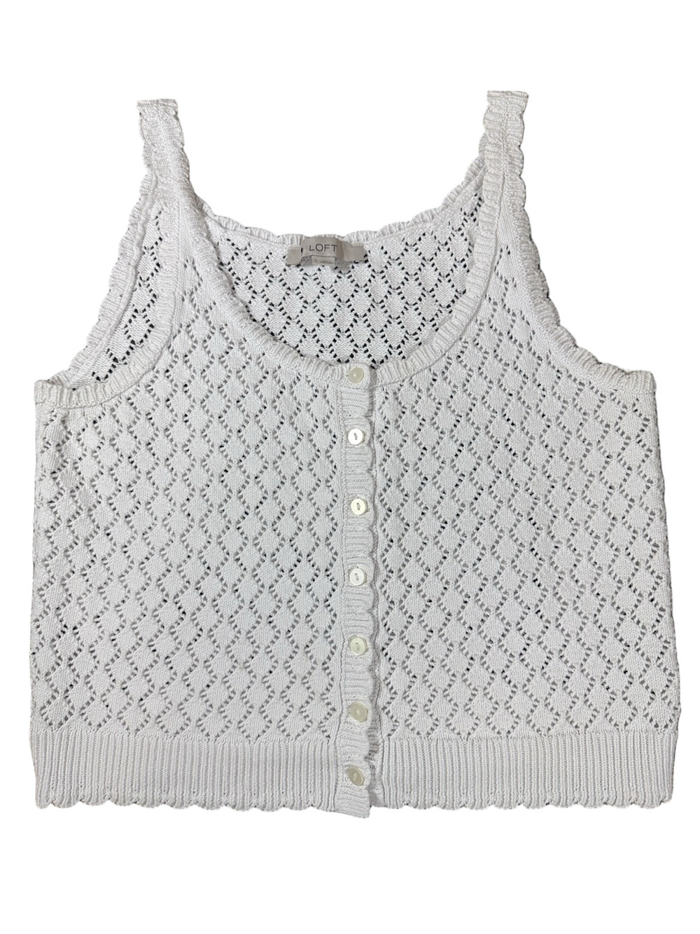 LOFT White Knit Eyelet Button-Front Tank SKU1593